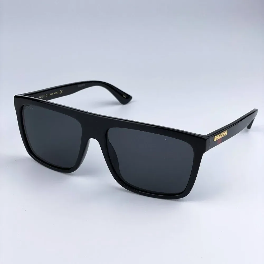 NEW Gucci GG0748S 001 Black Gray Rectangle Men Sunglasses